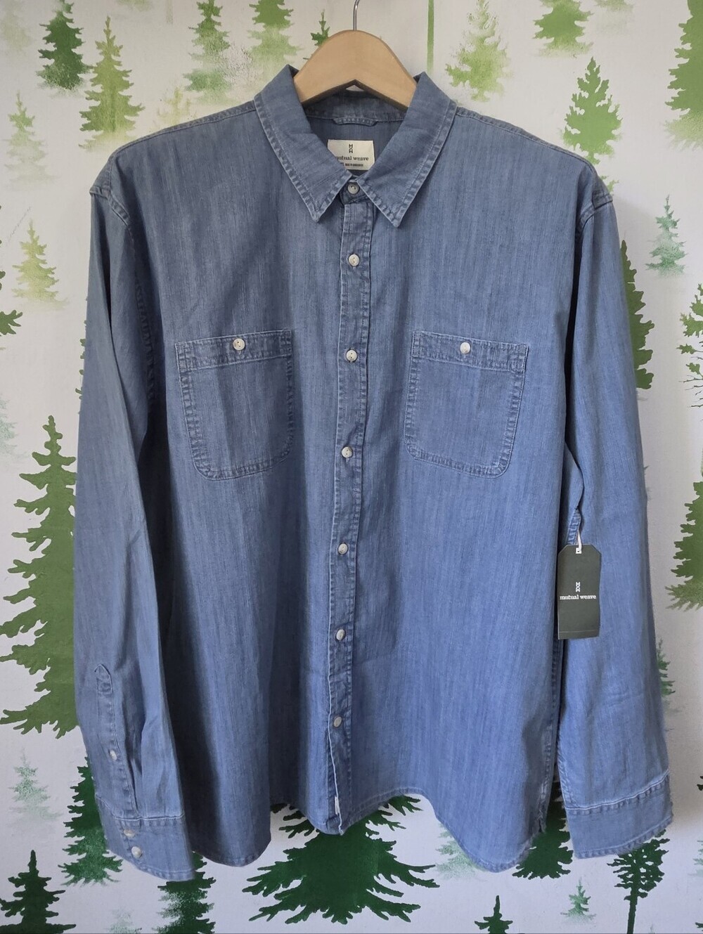 Casual Mutual Weave Blue Denim Button-Down Shirt